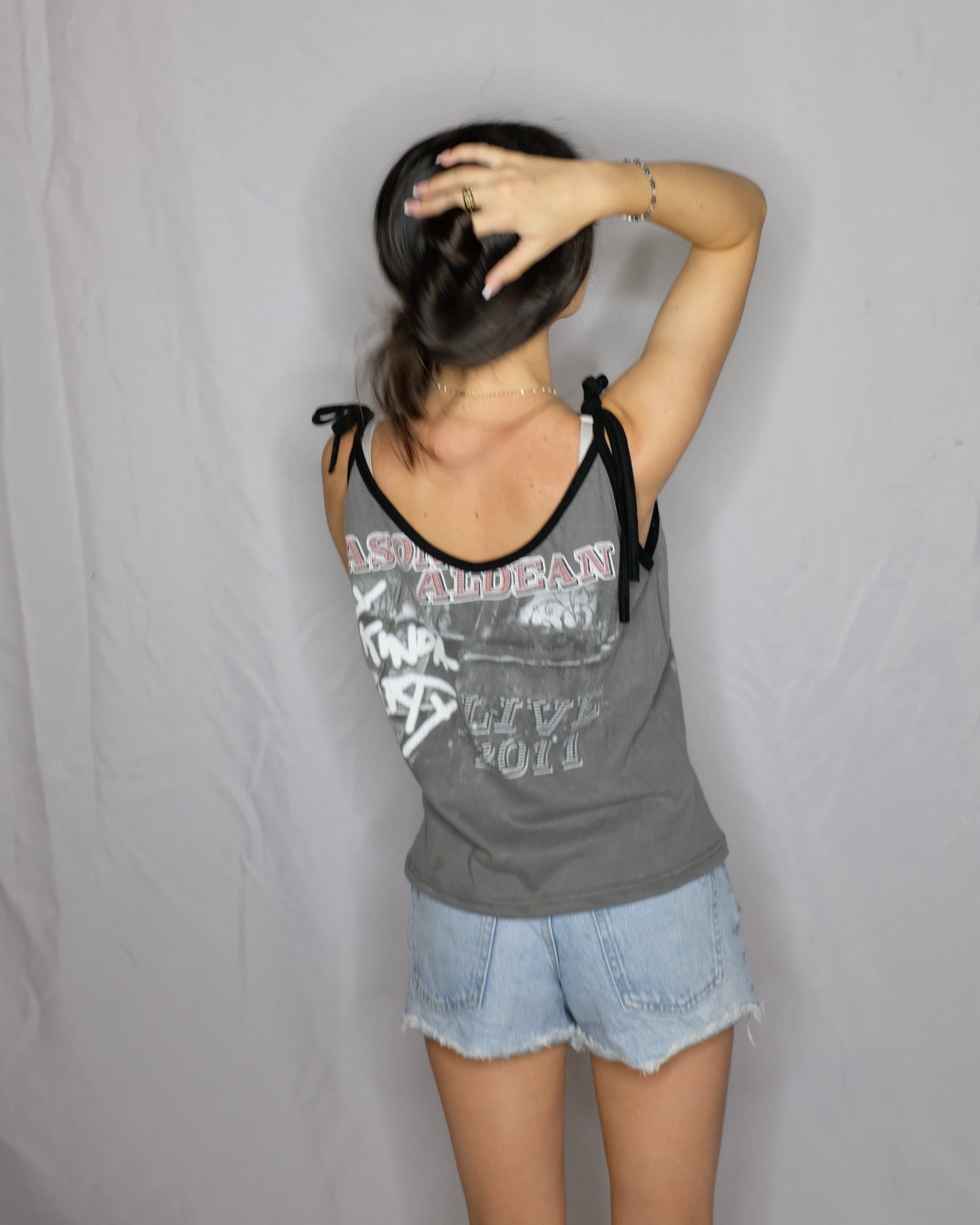 Jason Aldean Grey Reworked Tie Top