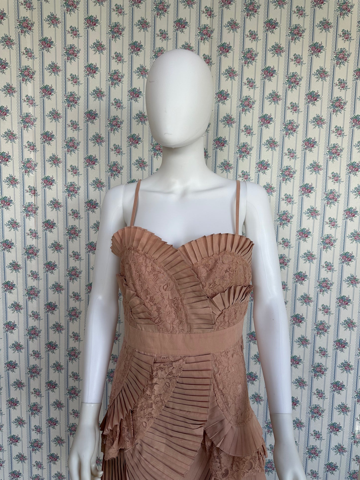 Tan Vintage Ruffle Dress