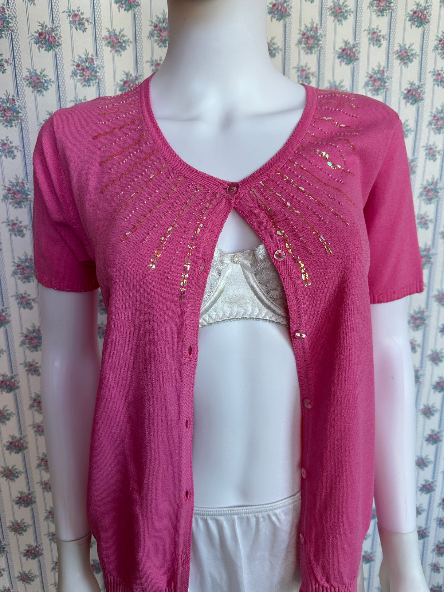 Vintage Hot Pink Short Sleeve Sweater