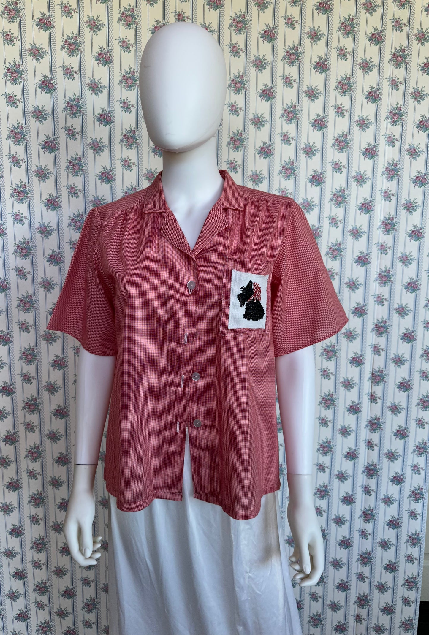 Vintage Red Puppy Button Down Top