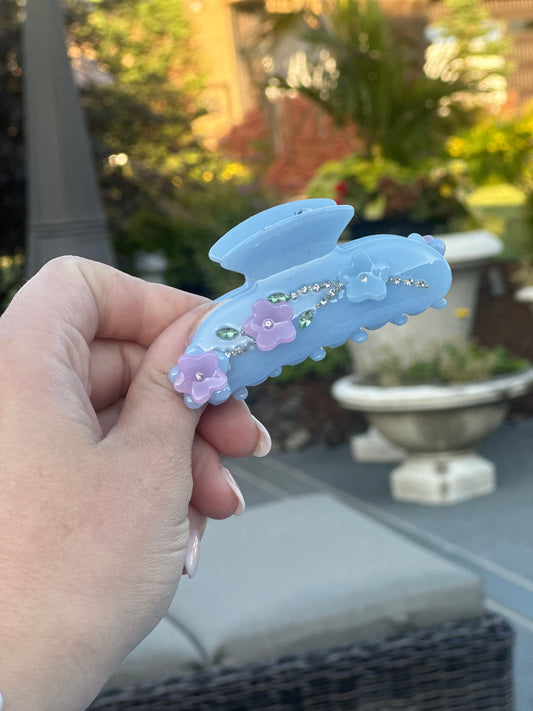 Blue Floral Claw Clip