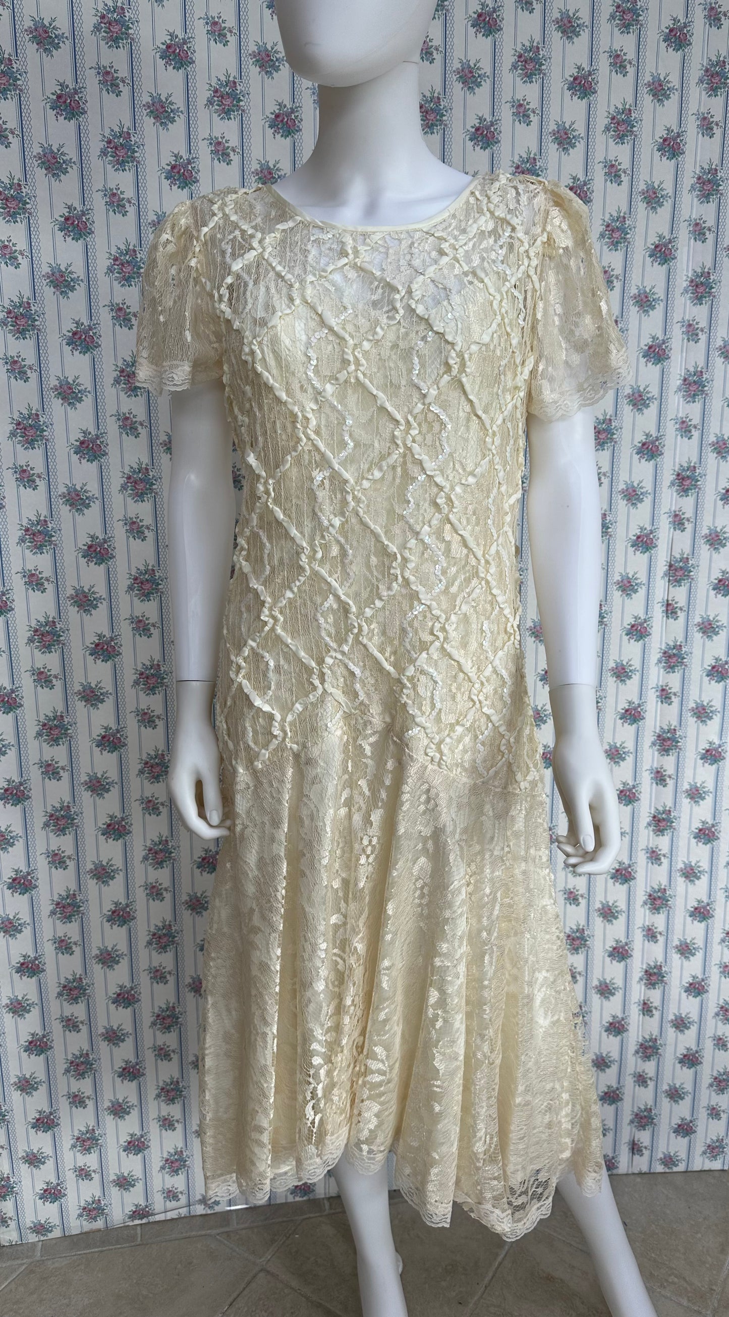 After Dark Cream Sequin Vintage Gown