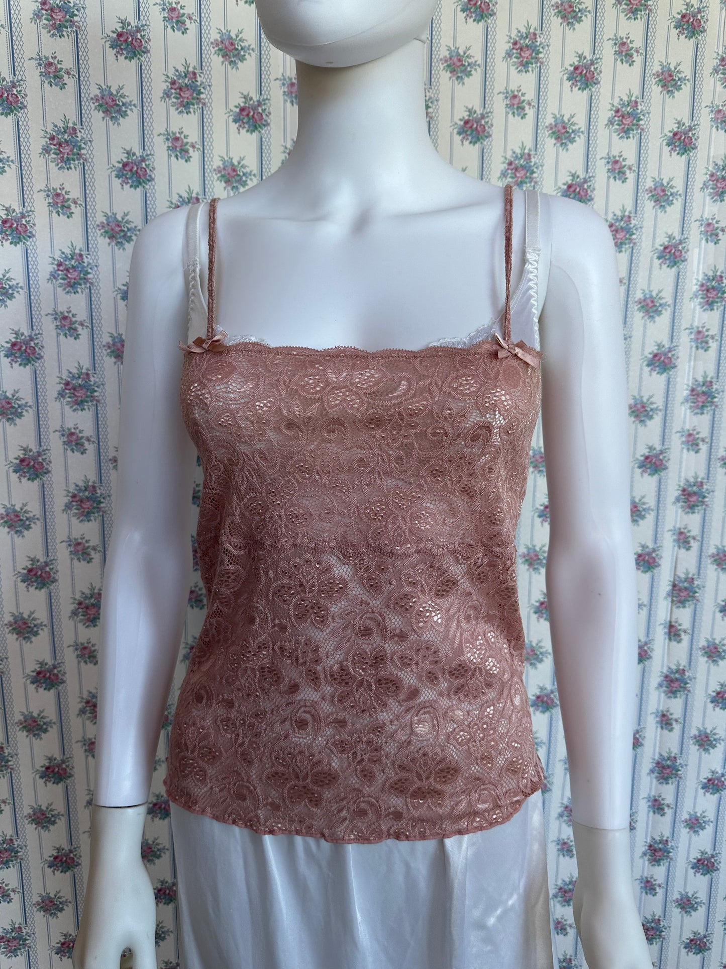 Belle Pink Lace Tank With Bows