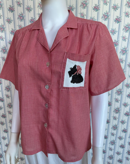 Vintage Red Puppy Button Down Top