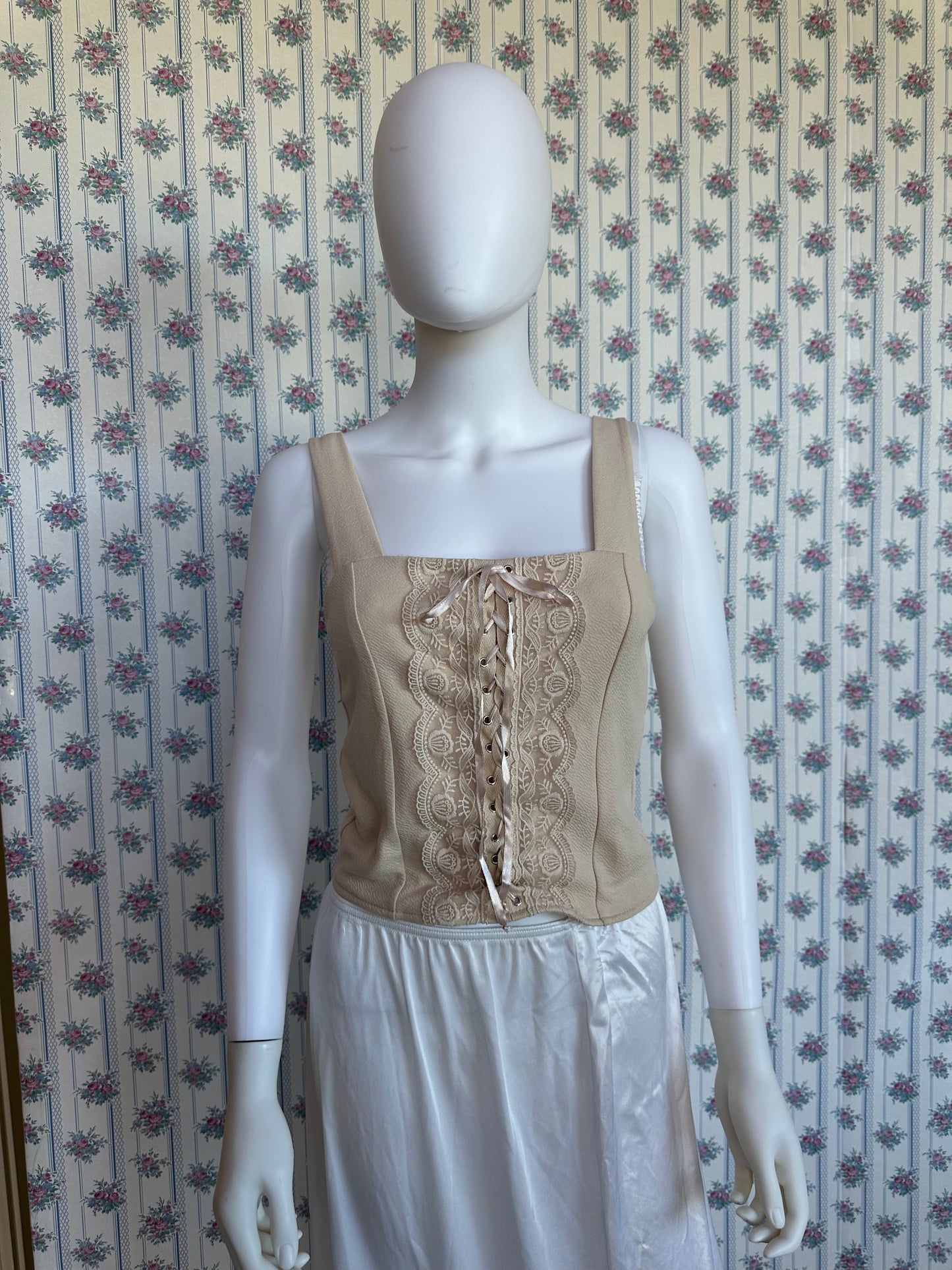 Tan Tank Top With Lace Detail