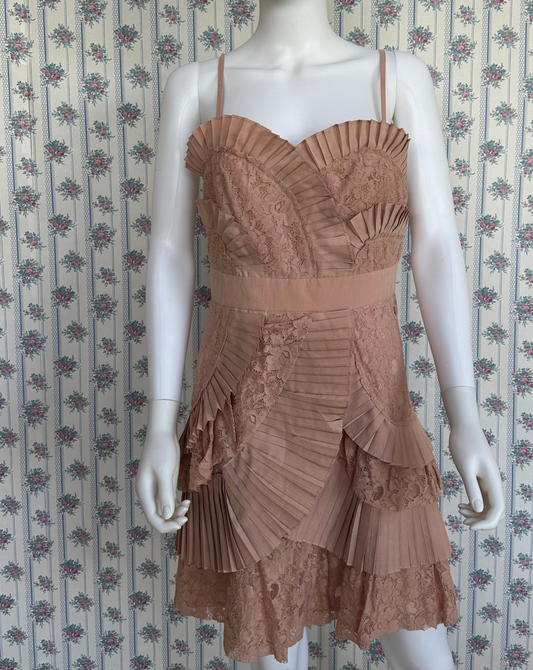 Tan Vintage Ruffle Dress