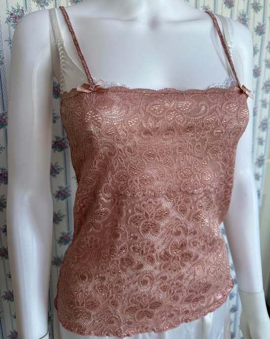 Belle Pink Lace Tank With Bows