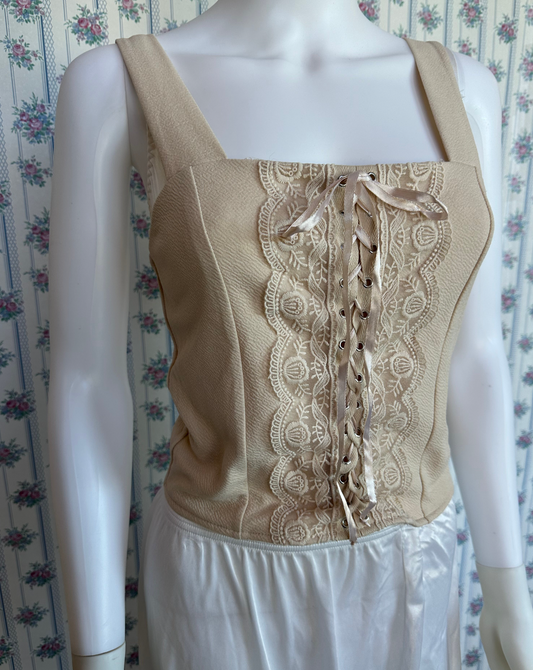 Tan Tank Top With Lace Detail